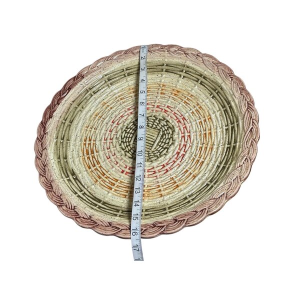 Vintage Italian Majolica Woven Ceramic Tray | Hand-Painted Basketweave Design Se - Picture 6 of 6